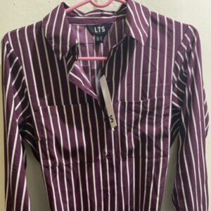LTS Tall Burgundy Red Striped Long Sleeve Shirt Dress